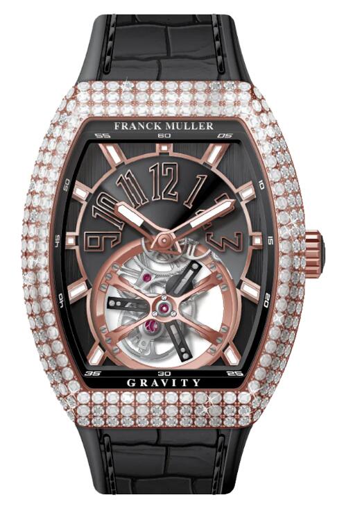 Best FRANCK MULLER Vanguard Gravity Tourbillon Rose Gold White Diamonds - Black V 41 T GRAVITY CS D (NR) (5N) (NR NR 5N) Replica Watch